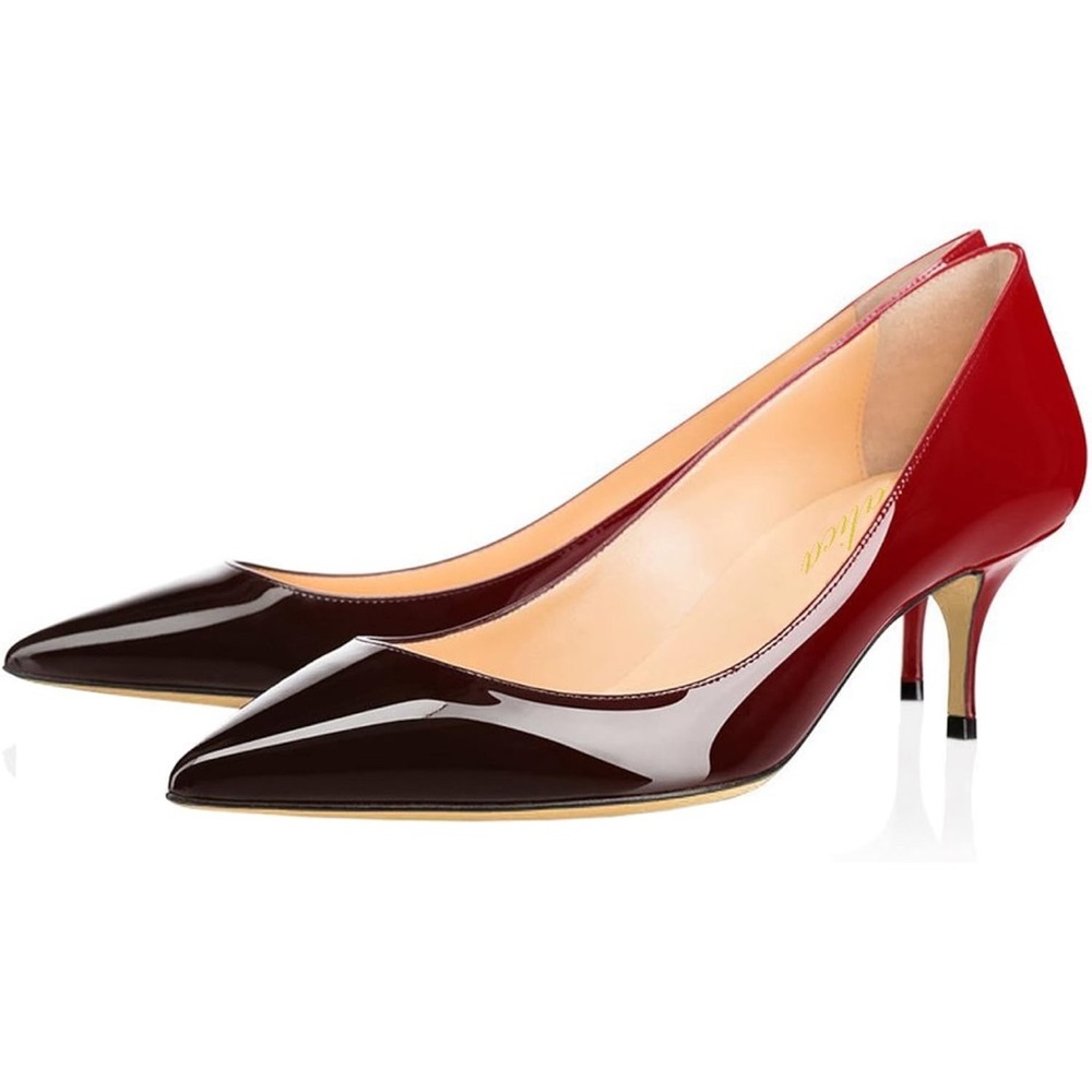 ❤️ Elegant Red and Black Patent Leather Pumps. - Picture 4 of 12